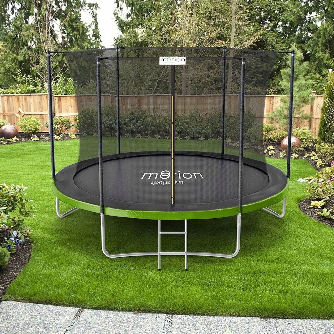 Trambulină de grădină Jumi, MOTION, 240 cm, cu plasă de protecție și scară, culoare verde