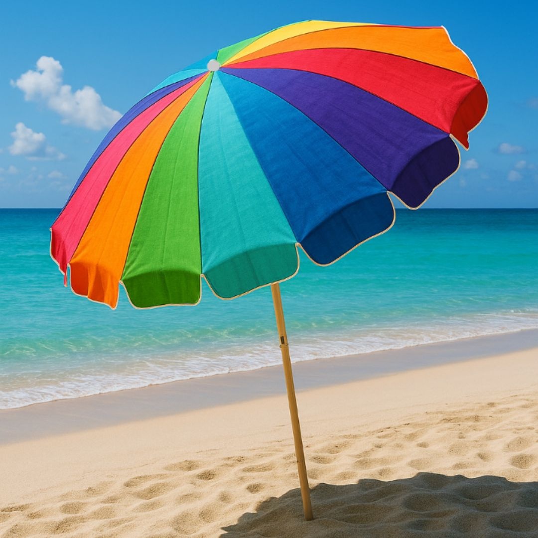Umbrelă de plajă multicoloră, Jumi, model curcubeu, rezistentă UV, 220 cm