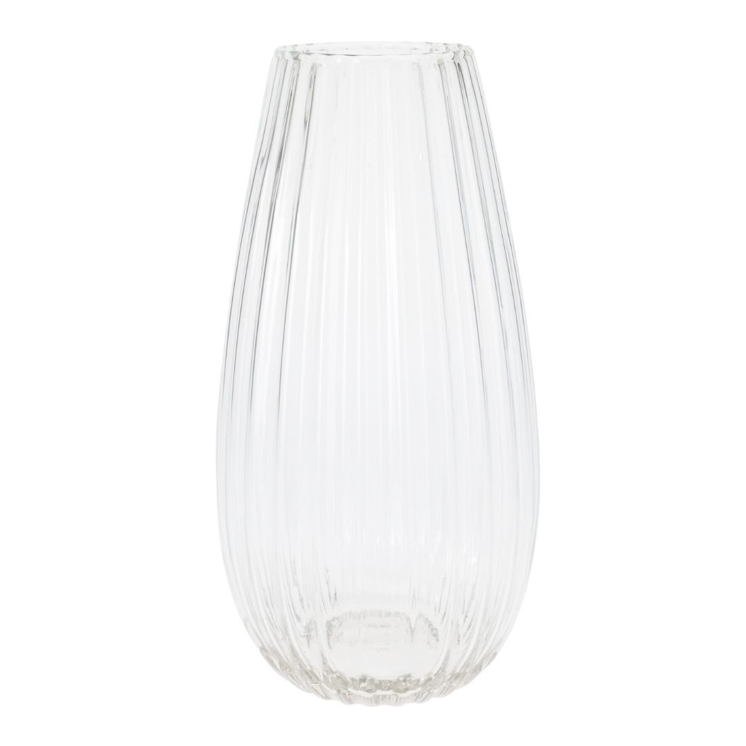 Vază decorativă din sticlă transparentă canelată, 15x30 cm