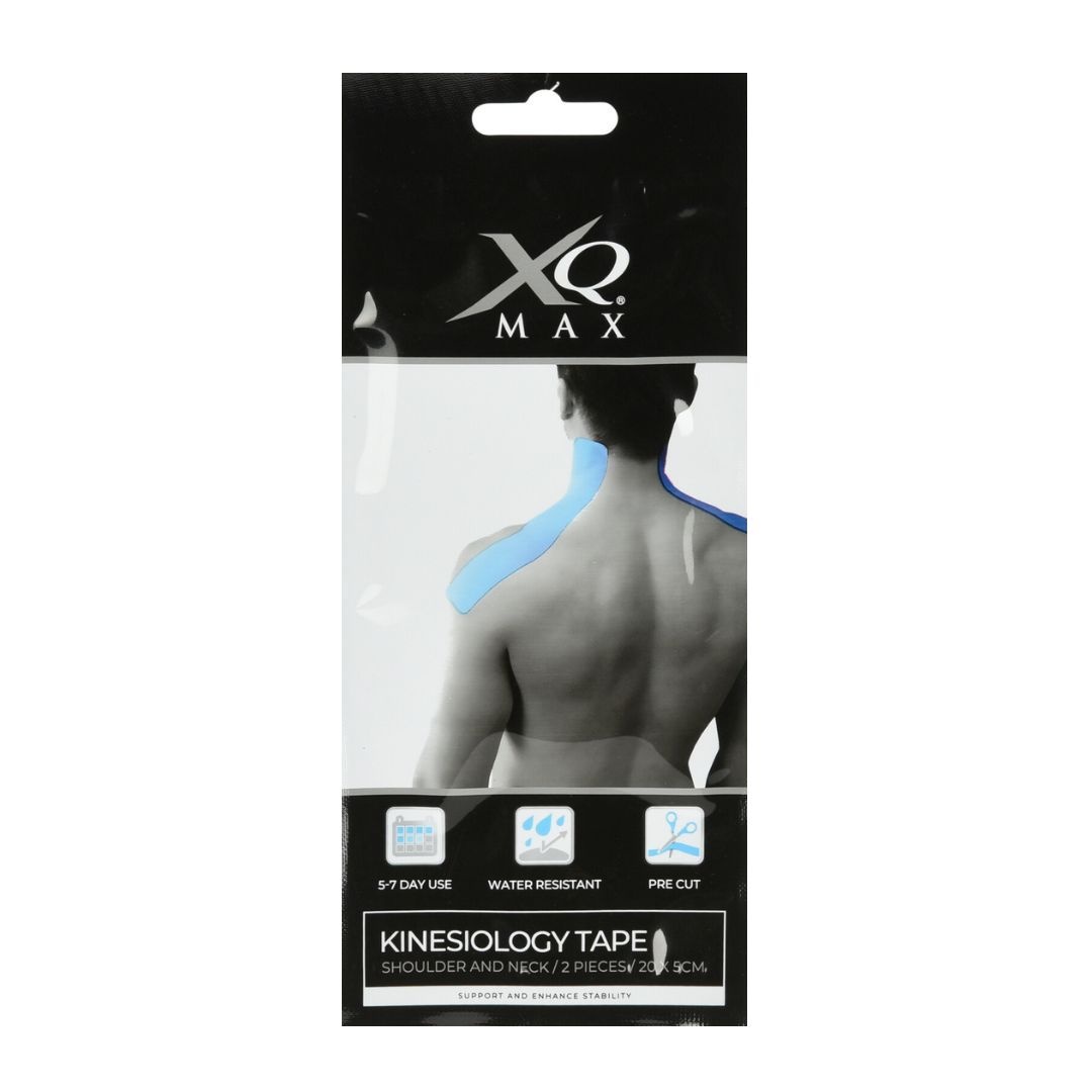 Bandă Kinesiologică, XQ Max, pretăiată, impermeabilă, pentru ameliorarea durerii, umeri și gât, 20x5 cm, culoare albastru, 2 bucăți