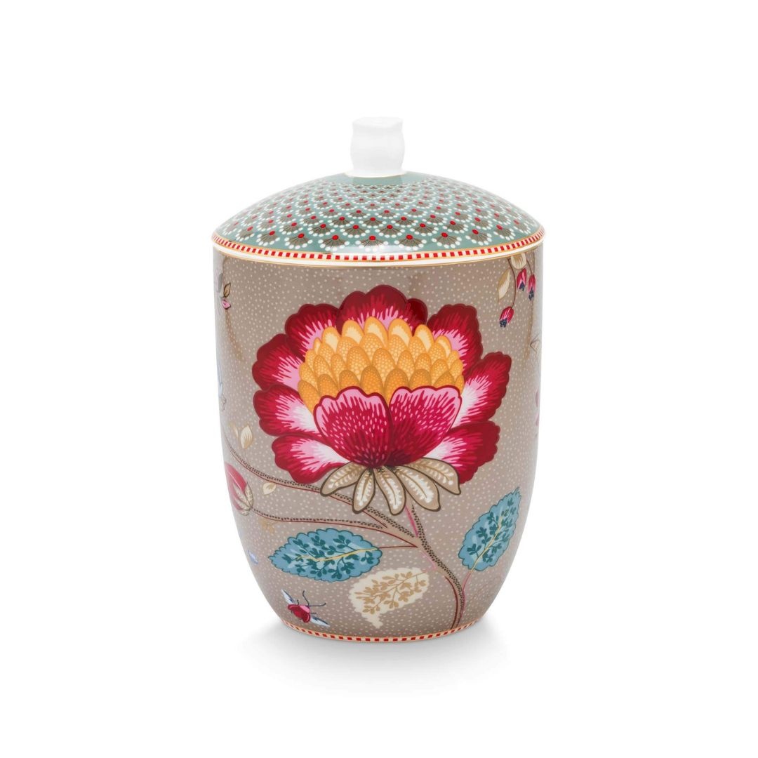 Borcan cu capac, din porțelan, Pip Studio, Khaki, 21x13.5 cm, colecția Blooming Tales