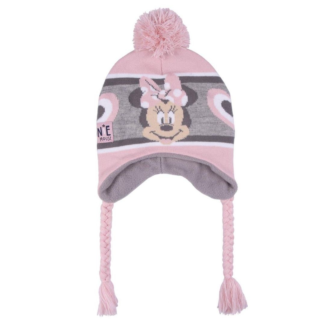 Căciulă pentru copii, Minnie Mouse, cu pompon și urechi, roz cu gri