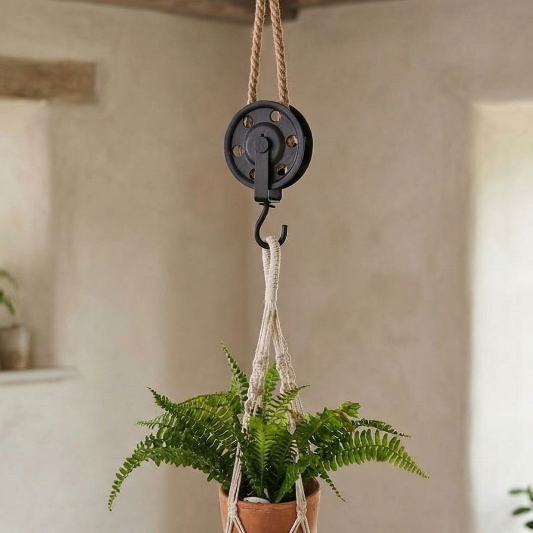Cârlig Suspendabil pentru Ghivece, 56 cm, Metal/Textil, Negru – H&S Collection