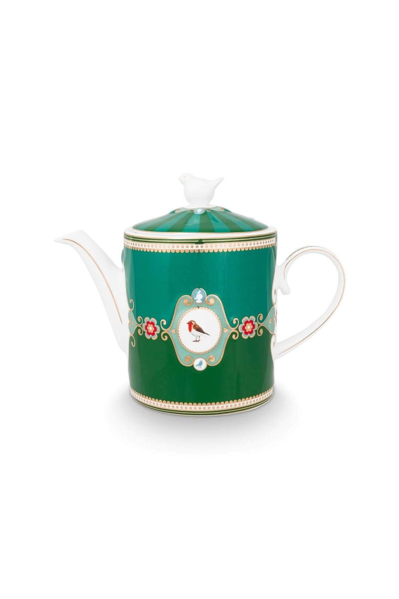 Ceainic din porțelan, Pip Studio, Medallion Emerald-Green, 1.3l, colecția Love Birds