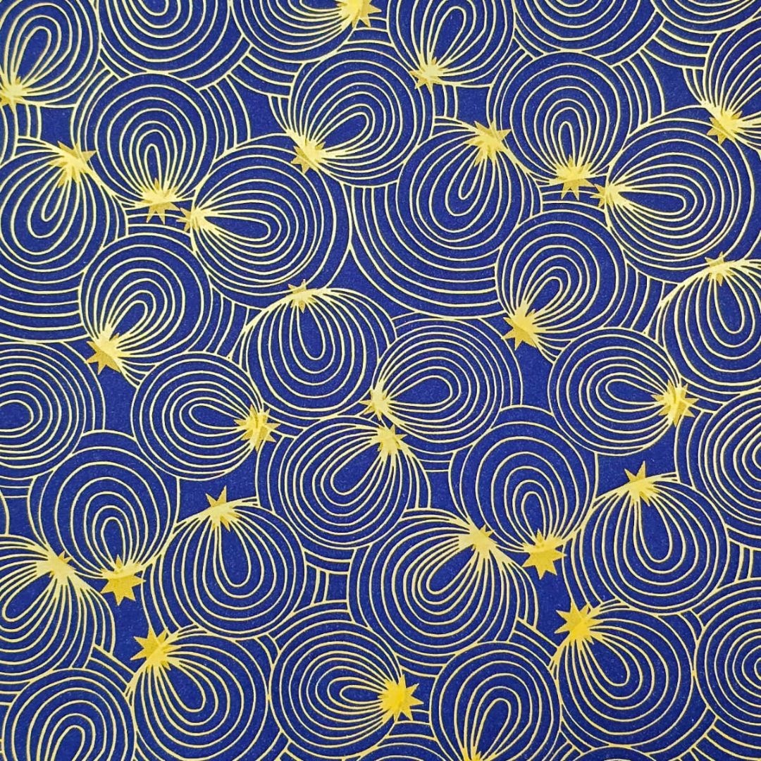 Hârtie pentru ambalat cadouri, culoarea albastru, spirală cu steluțe aurii, 200x70 cm