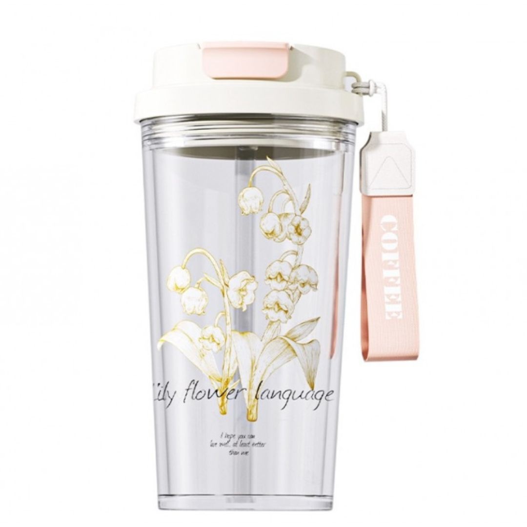 Pahar din sticlă , cu capac și pai, imprimeu floral, 550 ml, eCarla,…
