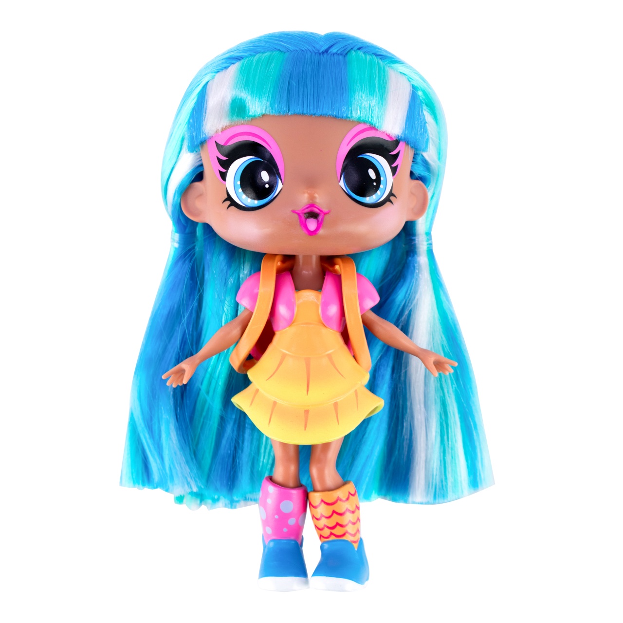 Păpușă Mini Decora Marina 13 cm cu Accesorii – Păpușă de Personalizat, Peste 40 Surprize, păr lung, colecția Decora Girlz