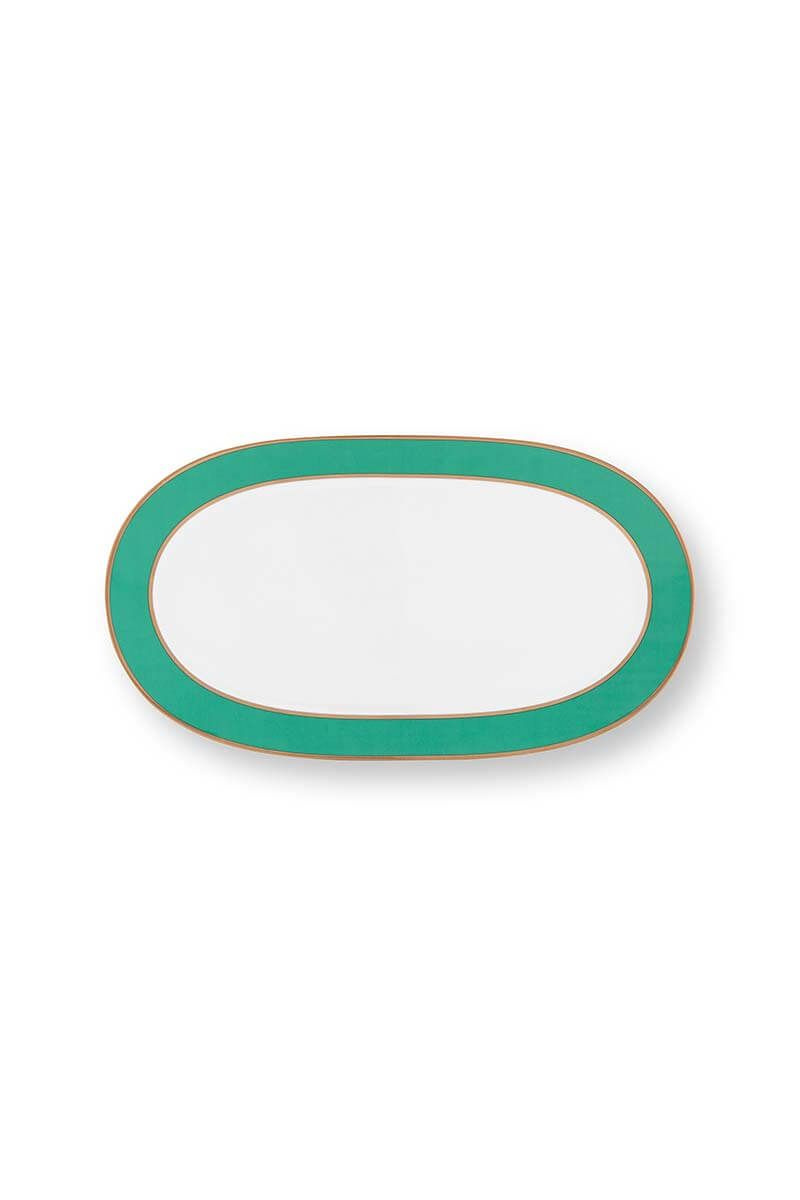 Platou oval, din porțelan, colecția Pip Chique, Gold-Green, 28x16x2cm, Pip Studio