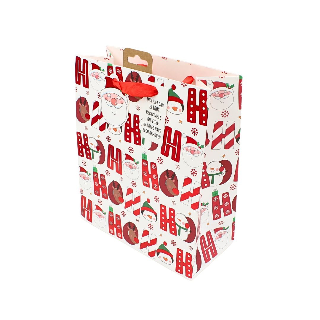 Pungă de cadou, din hârtie, colecția Clairefontaine de la Eurowrap, 33x26,5 cm, burduf de 14 cm, Ho ho ho