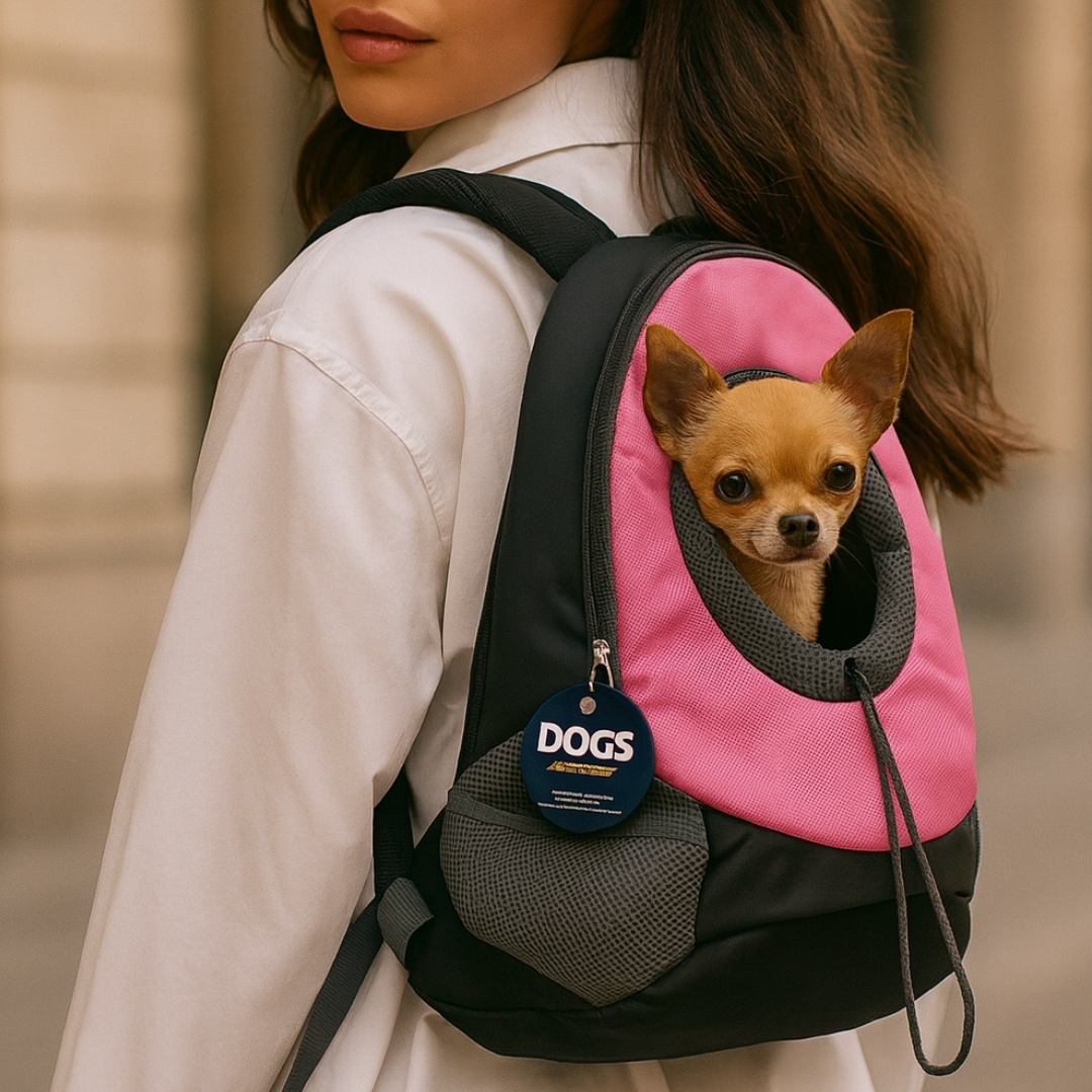 Rucsac reglabil pentru transportul animalelor, 42 x 35 x 16 cm, colecția Dogs, culoarea roz