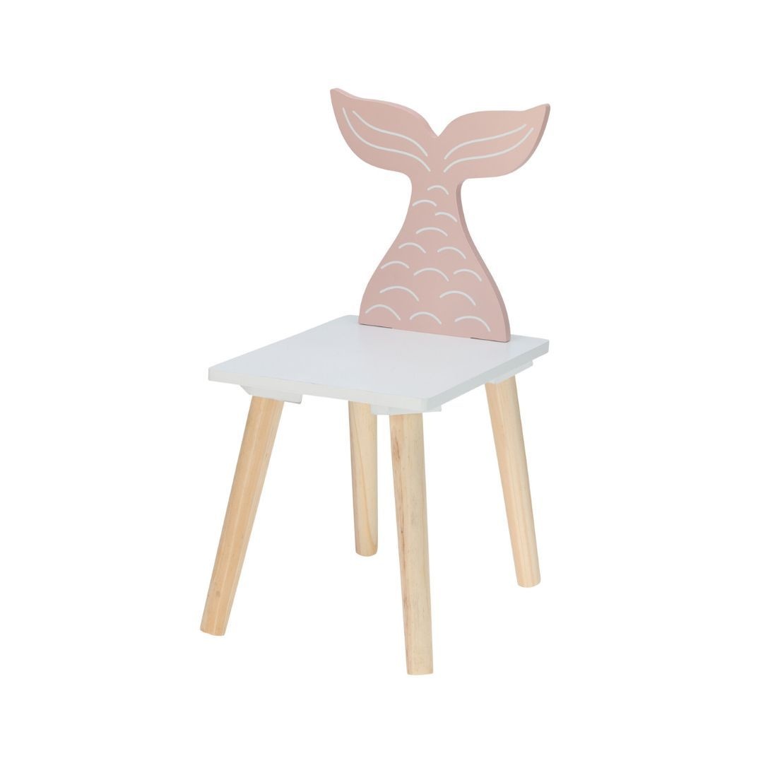 Scăunel pentru copii, din lemn, model cu sirenă, 49,5x23,5x29 cm