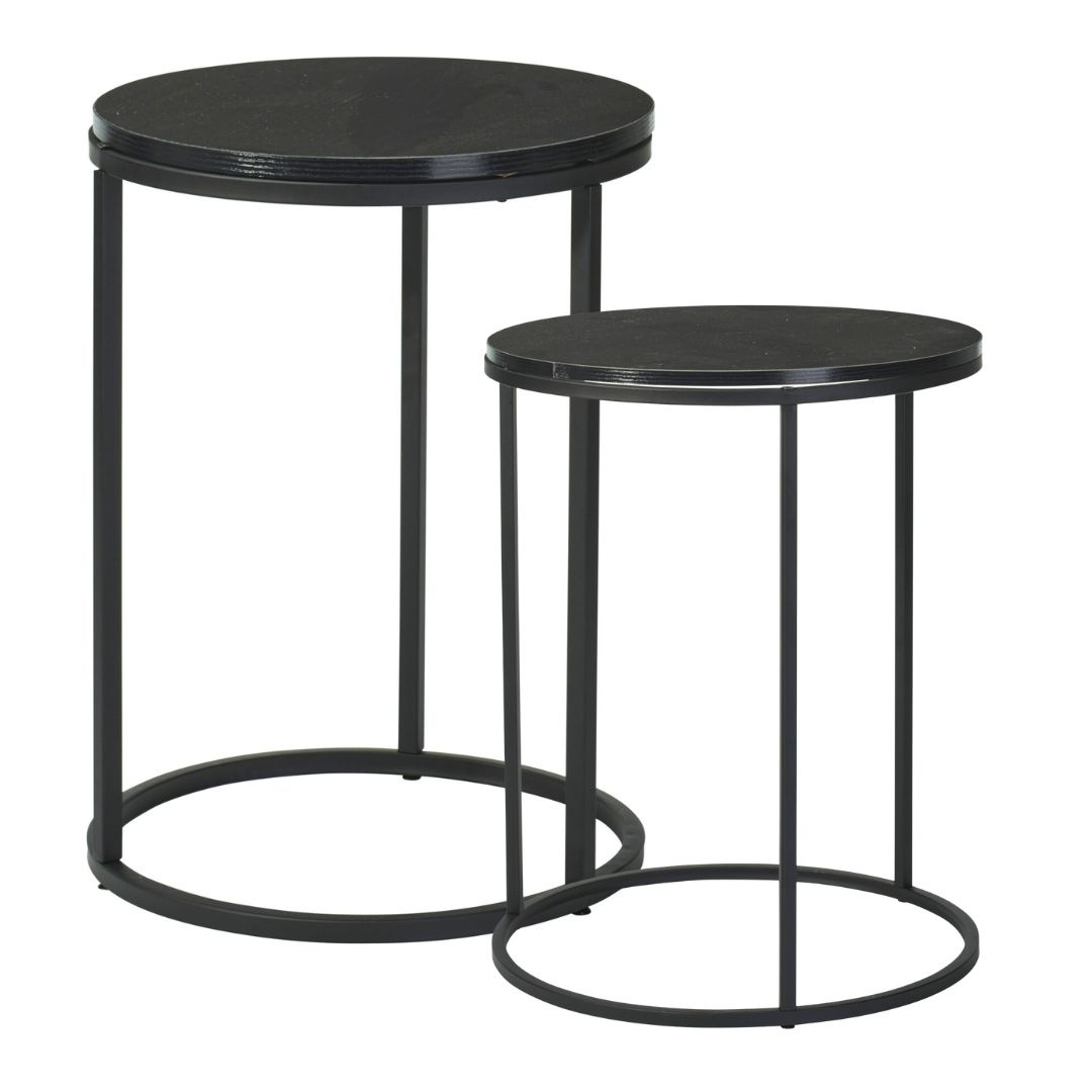 Set 2 măsuțe de cafea Trends4You, metal & MDF, design modern, negru