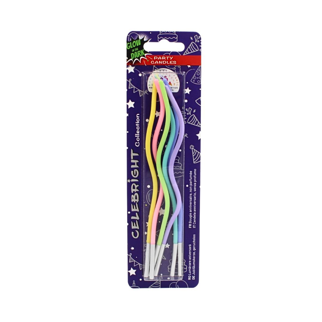 Set 6 lumânări pentru tort, curbate, fosforescent, multicolor, Celebright, 15.5 cm