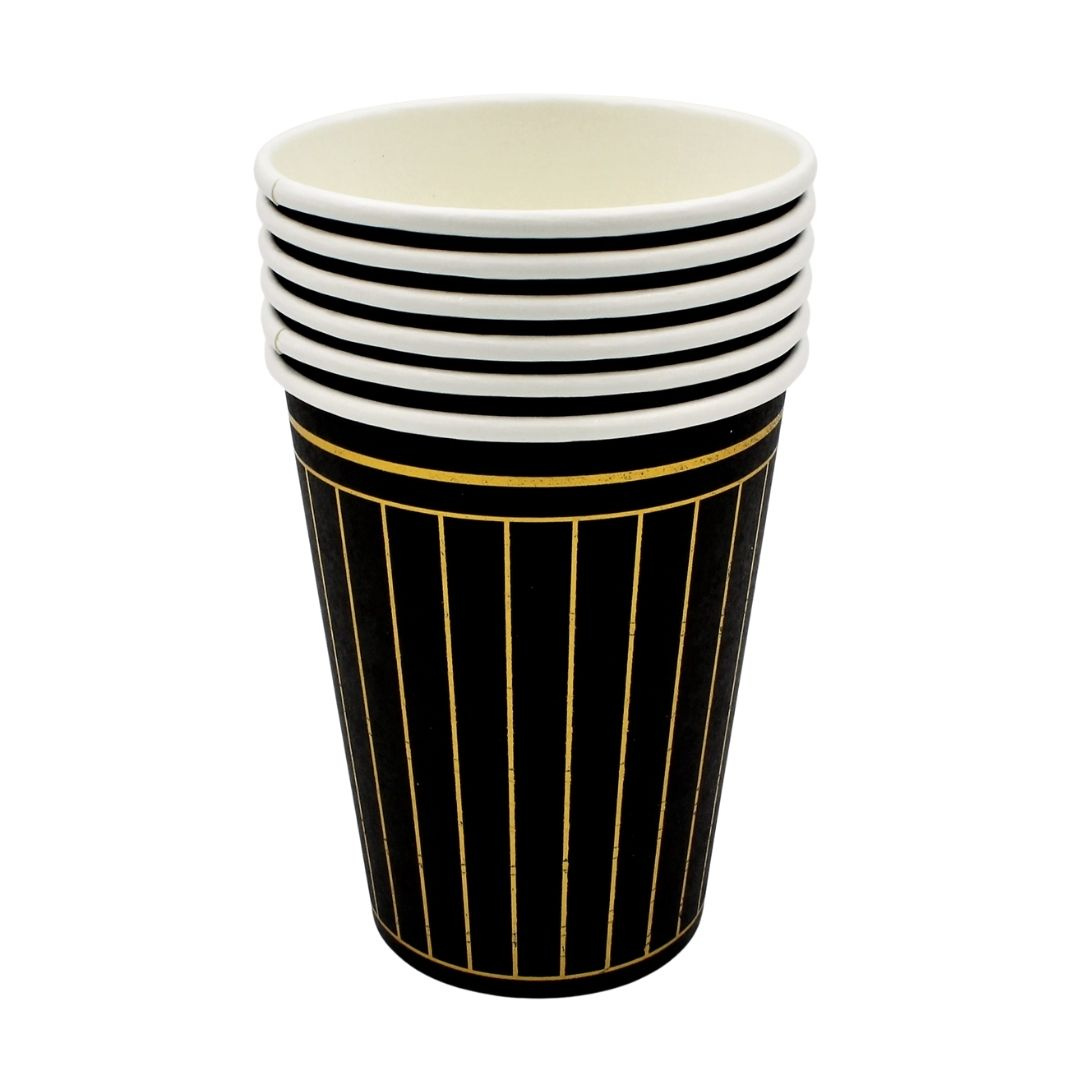 Set 6 pahare 260 ml negru-auriu