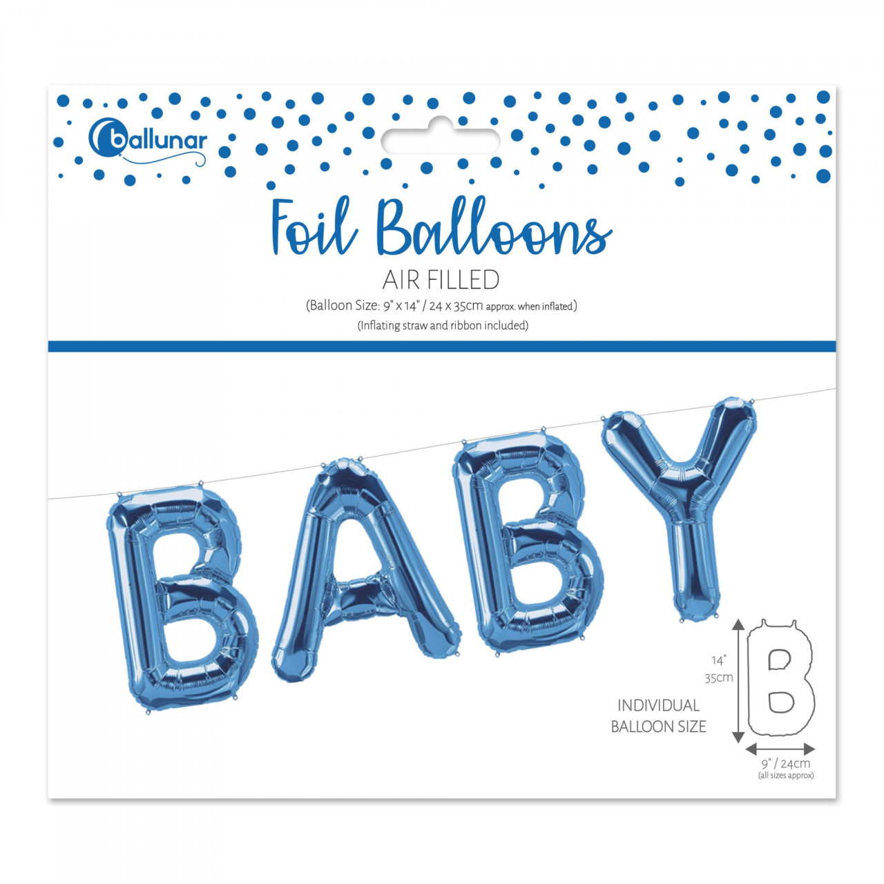 Set baloane albastre litere BABY 35x24cm