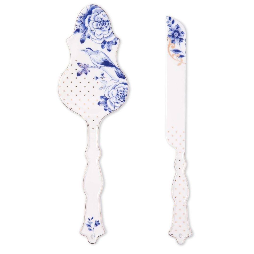 Set paletă și cuțit, din porțelan, pentru servirea tortului, Pip Studio, 25 cm, colecția Royal White