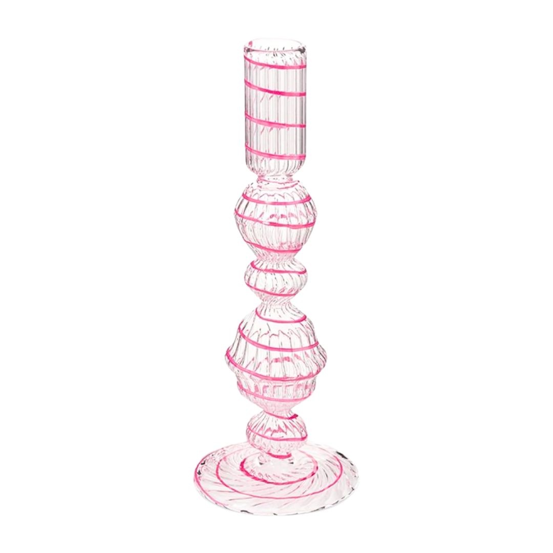 Suport din sticlă, pentru lumânări, Pip Studio, Swirl Pink, 22 cm, colecția Jolie