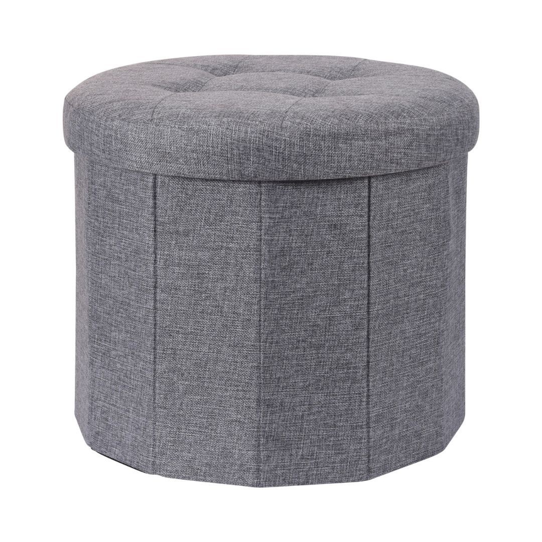 Taburet pliabil rotund cu spațiu de depozitare - Storage Solutions®, tip cutie, culoare gri, 45x45x39 cm