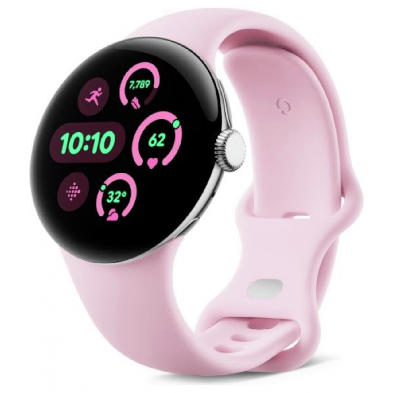 Smartwatch - Smartwatch Google Pixel 3 41MM LTE Polished Silver Case, Rose Quartz Active Band