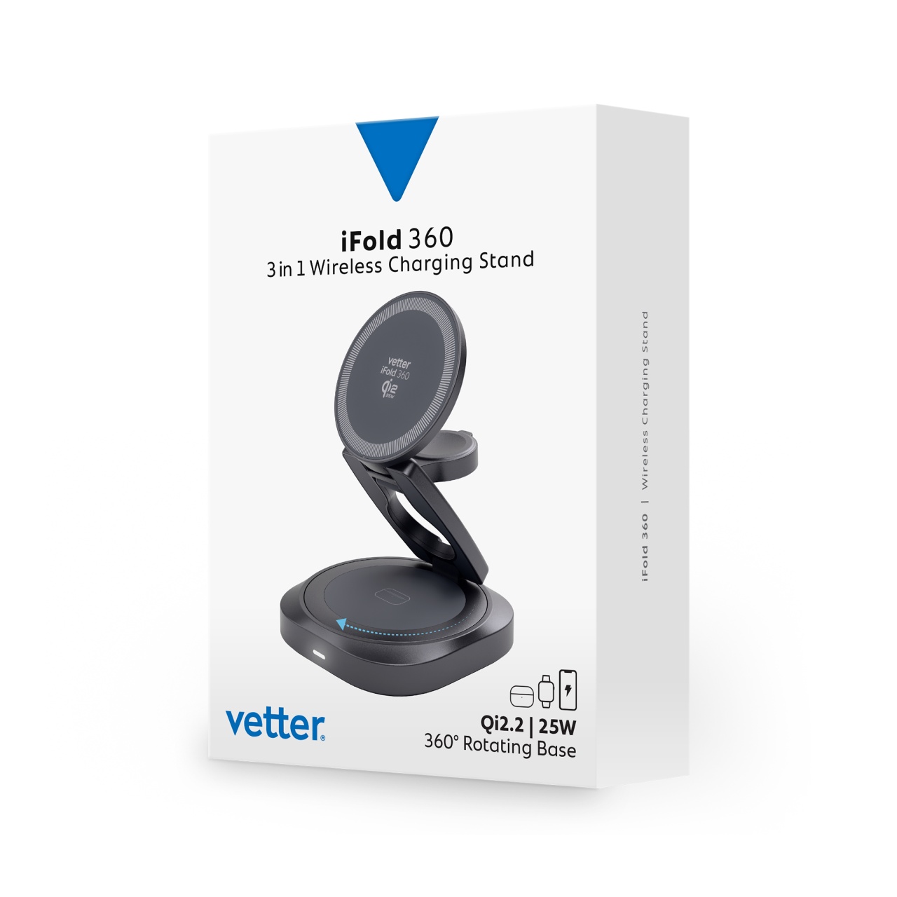 Vetter iFold 360, Suport de Incarcare Wireless 3 in 1 Qi2.2 25W, pentru iPhone, Apple Watch si AirPods