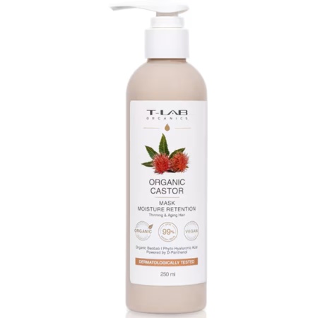 Masca de par hidratanta, pentru par subtire si degradat, T-LAB Organics, Organic Castor, 250 ml