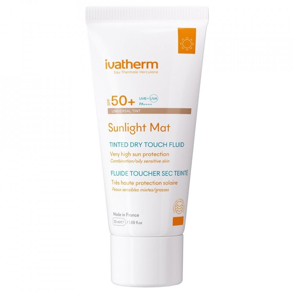 Crema protectie solara SPF50+ Ivatherm Sunlight Mat Tinted Dry Touch, 50 ml