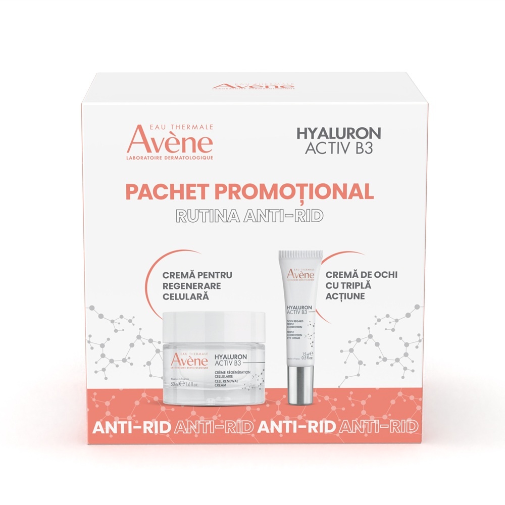 Pachet Avene Crema pentru regenerare celulara, 50 ml + Crema de ochi cu tripla actiune, 15 ml Hyaluron Activ B3