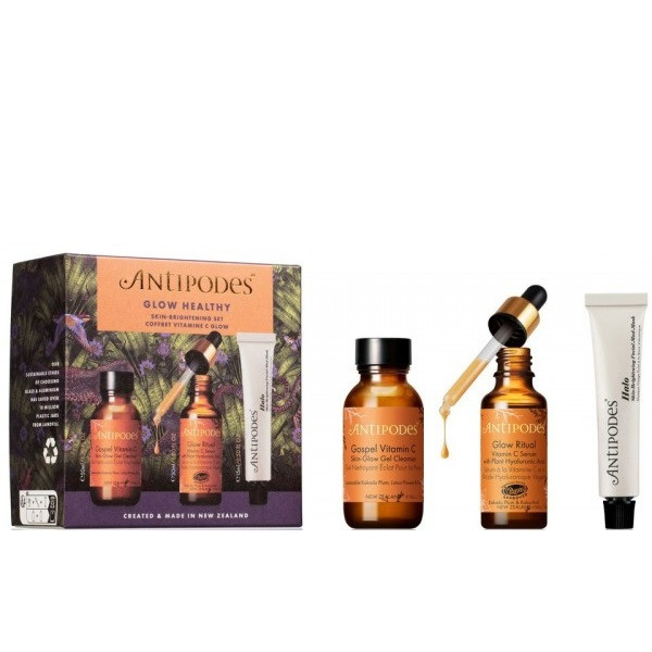 Set Antipodes Glow Healthy, Femei, Gel de curatare, 50 ml + Ser, 30 ml + Masca cu namol, 15 ml