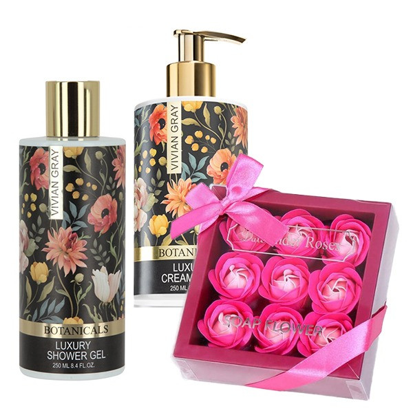 Set cadou Sweetheart's, Gel de dus Vivian Gray Botanicals, Sapun Lichid Vivian Gray Botanicals, Cutie cu trandafiri sapun