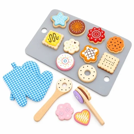 Set de patiserie din lemn Bake Cookies, 29 piese, tava, biscuiti si accesorii, multicolor, 3 ani+