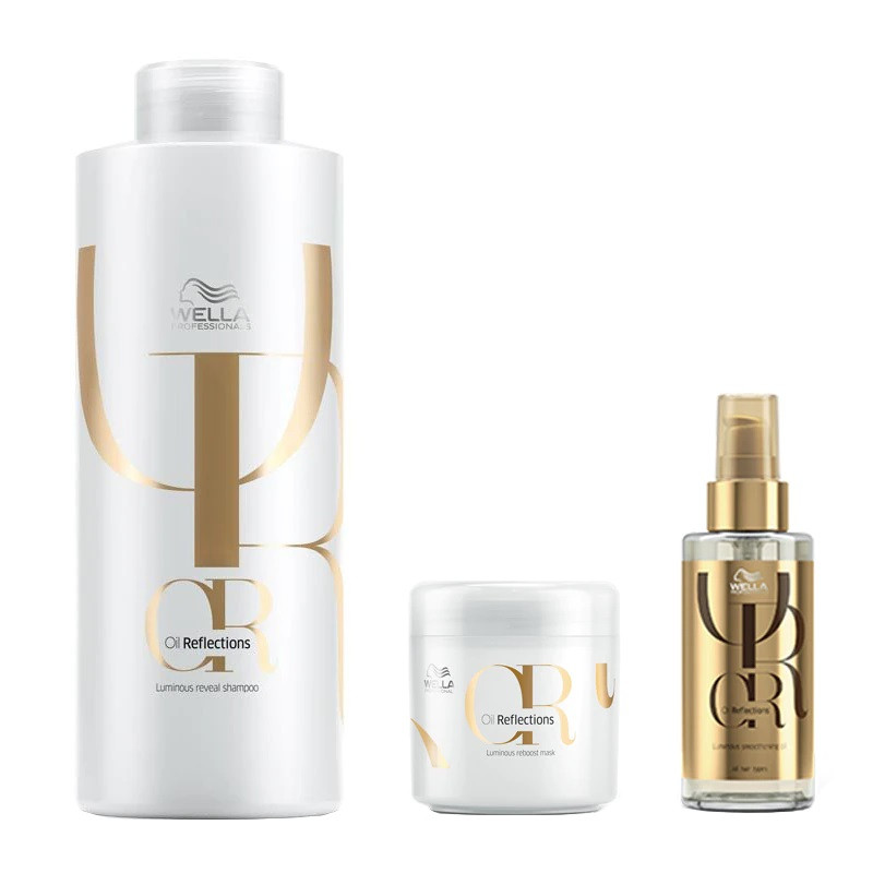 Set pentru Stralucire Wella Professionals Oil Reflections, Sampon 1000 ml + Masca 150 ml + Ulei 100 ml