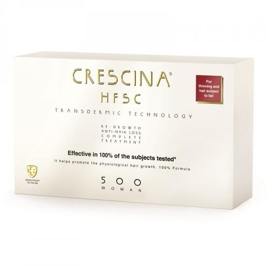 Tratament impotriva caderii parului 500 Crescina HFSC Transdermic, femei, 10+10 fiole (Concentratie: Tratamente pentru par, Gramaj: 10 fiole + 10 fiole)