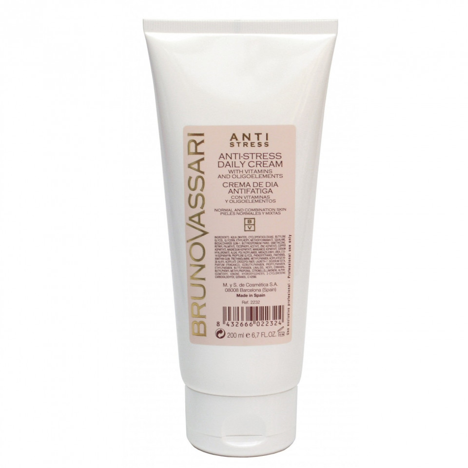 Crema de zi Antifatiga pentru Fata, Gat si Decolteu Bruno Vassari Anti Stress, Vitamina E, 200 ml