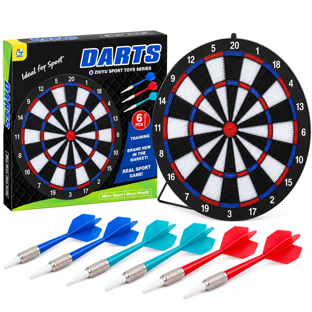 Joc darts cu tinta de 40 cm si 6 sageti, suport pentru pozitionare, multicolor, 6 ani+