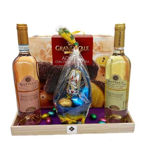 Pachet HappyEaster, Bottega Pinot Grigio, Bottega Sauvignon, Panettone Granducale 750g, Cosuletul Nicole Choco si oua de ciocolata (TIP PRODUS: Set)