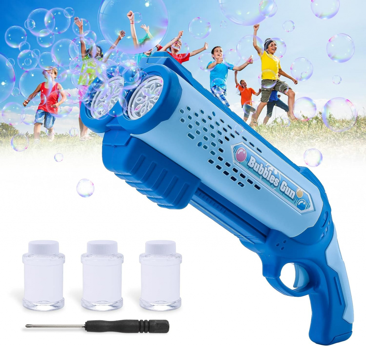 Pistol de jucarie electric de facut baloane de sapun Lenlun (Culoare produse: Albastru)