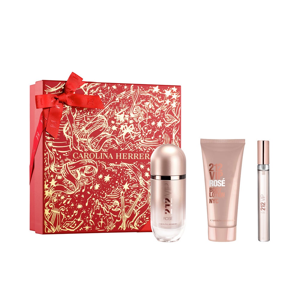 Set cadou Carolina Herrera 212 VIP Rose, Femei, Apa de parfum, 80 ml +10 ml si Lotiune de corp, 100 ml