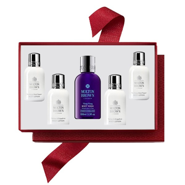 Set Cadou Molton Brown Gel de dus Relaxing Ylang-Ylang 100 ml + 2 x Lotiune de corp Vetiver & Grapefruit 50 ml + 2 x Lotiune de corp Heavenly gingerlily 30 ml