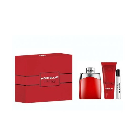 Set cadou Montblanc, Legend Red, Apa de parfum Barbati, 100 ml + Gel de dus 100 ml + Apa de parfum, 7,5 ml