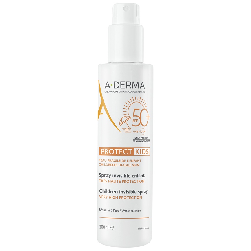 Spray protectie solara pentru copii SPF 50+Protect Kids A- Derma (Concentratie: Spray, Gramaj: 200 ml)