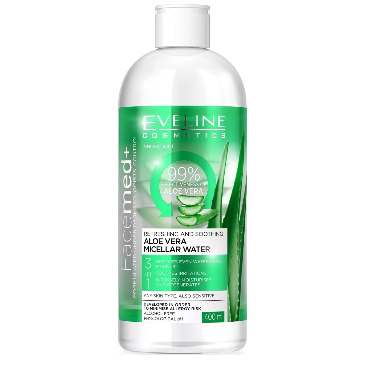 Apa micelara Eveline Cosmetics Aloe Vera 3in1, 400 ml