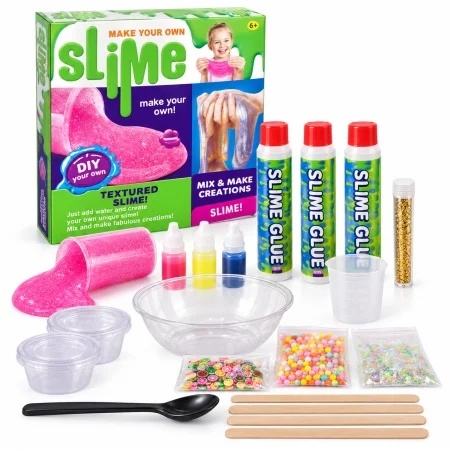 Kit complet pentru preparat slime DIY, lipici, coloranti, sclipici si decoratiuni, multicolor, 6+ ani