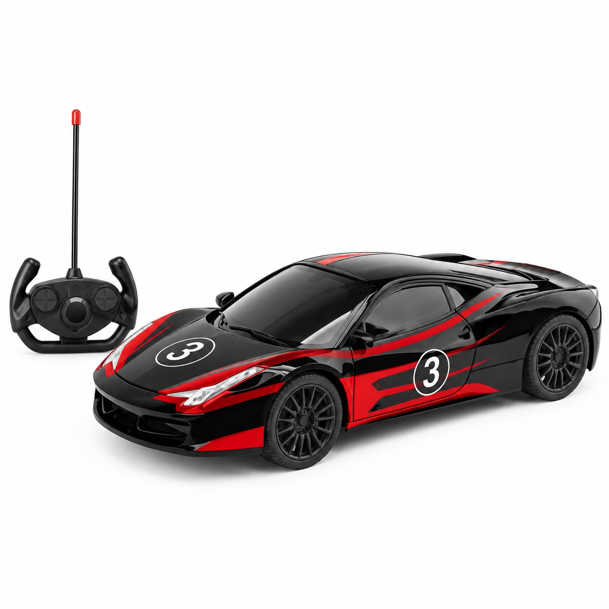 Masina sport cu telecomanda RC Models, scara 1:16, comenzi in 4 directii, negru-rosu, 6+ ani