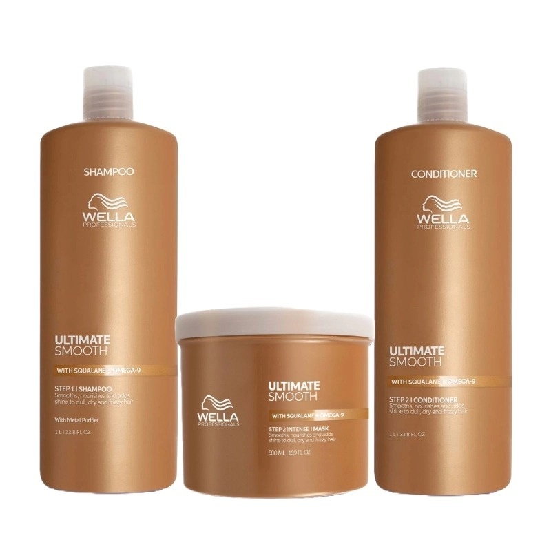 Pachet Wella Professionals Ultimate Smooth – Sampon, 1000 ml + Balsam, 1000 ml + Masca, 500 ml