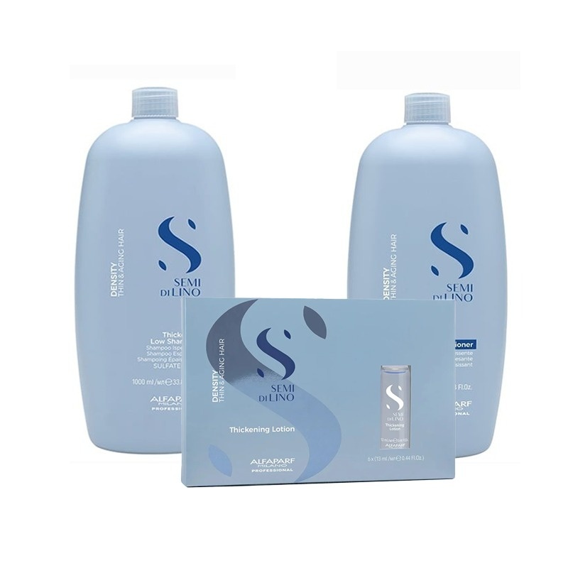 Set Alfaparf Semi di Lino Density Thickening, Sampon 1000 ml + Balsam, 1000 ml + Lotiune, 6x13 ml