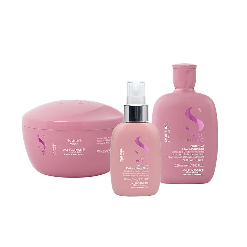 Set Alfaparf Semi di Lino Moisture – Sampon nutritiv 250 ml + Masca nutritiva 200 ml + Fluid de descurcare 125 ml
