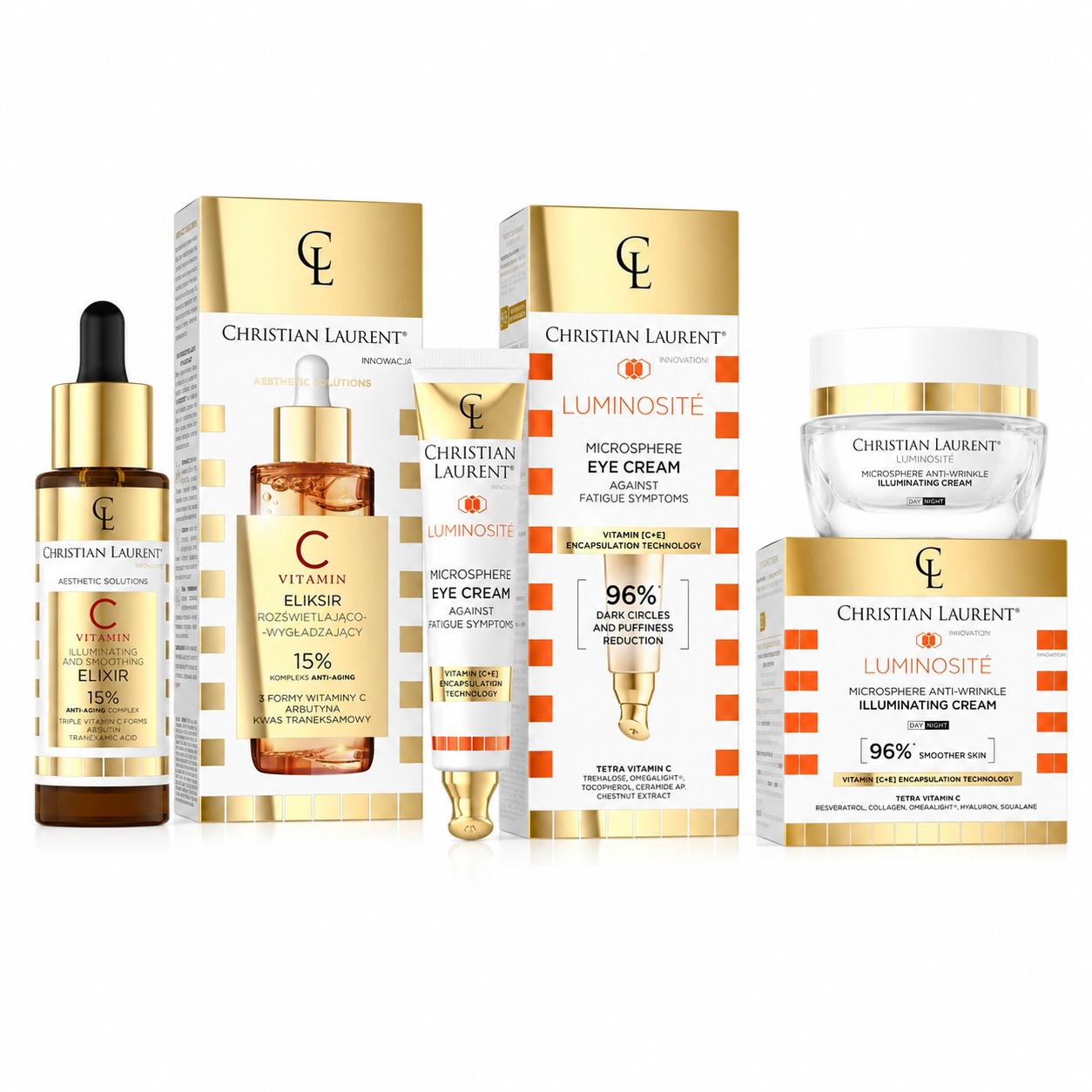 Set Christian Laurent Luminosite – Elixir iluminator cu Vitamina C 30 ml + Crema ochi 15 ml + Crema iluminatoare 50 ml