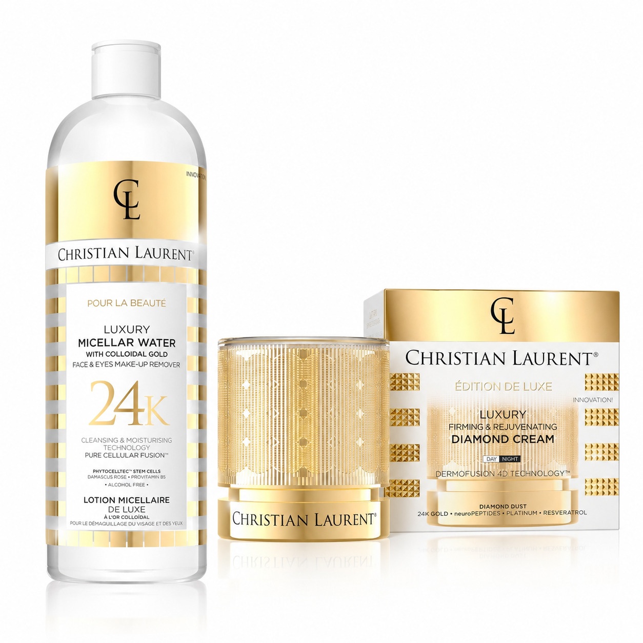 Set Christian Laurent Luxury 24K Gold - Apa micelara, 500 ml + Crema Diamond, Edition De Luxe, 50 ml