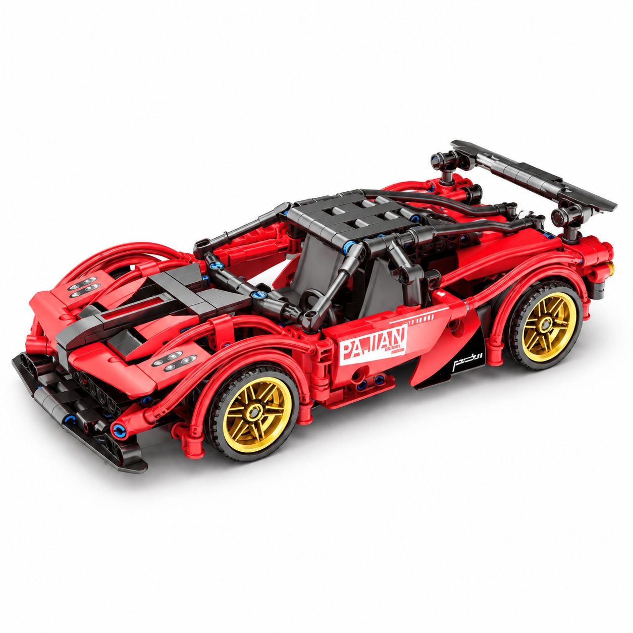 Set de constructie Supercar rosu, 482 piese, mecanism pull-back, scara 1:18, 6 ani+