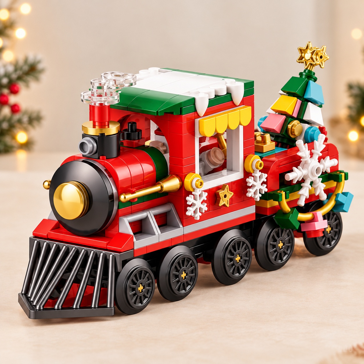 Set de constructie Tren de Craciun, cu brad si decoratiuni, 322 piese, 6 ani+